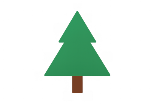 Green pine tree illustration with minimalist design and brown trunk representing winter holiday and nature concepts