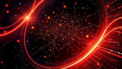 Obraz premium glowing light trails portal forming concentric circles and arc with inner dot matrix line connection represent energy and motion