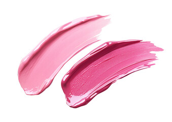 Two separate swatches of liquid lipstick in different pink shades. Thick cosmetics texture with full coverage effect. Isolated element with clear even edge on transparent background