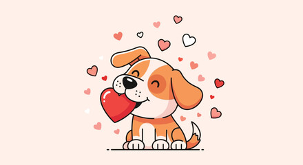 Adorable Dog with Heart - A Valentines Day Cartoon Illustration.