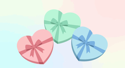 Pastel Heart-Shaped Gift Boxes with Ribbons for Valentines Day.