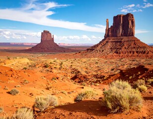 Sweeping desert view of towering red rock buttes