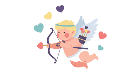 Cupid with Bow and Arrow Surrounded by Hearts.