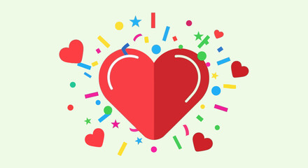 Heart Surrounded by Confetti - A Celebration of Love and Joy.