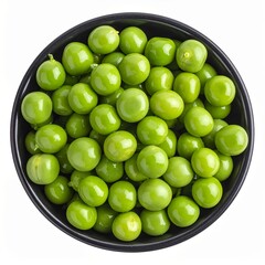 Fresh green peas in a black bowl ready for cooking or snacking at home kitchen