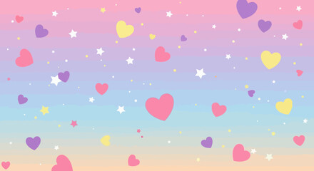Pastel Gradient Background with Hearts and Stars for Valentines Day.