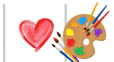 Heart Painting with Palette and Brushes, Artistic Expression.