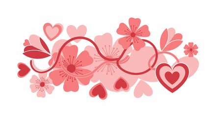 Floral Valentines Day Arrangement with Hearts and Pink Flowers.