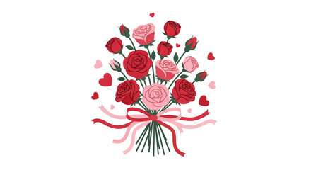 Elegant Bouquet of Roses with Delicate Ribbon and Heart Accents.