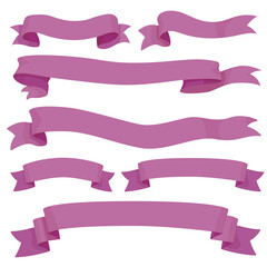 Obraz premium Hand drawn Purple Ribbon Banner Set Cute Cartoon Style Soft and Flowing Ribbon Label