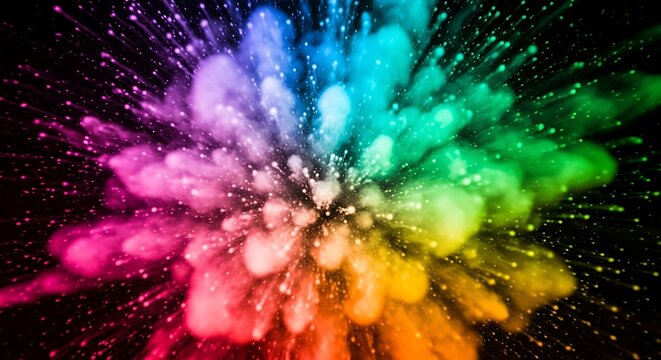 Vibrant Rainbow Color Powder Explosion on Black Background. - Powered by Adobe