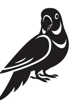 Isolated vector illustration of a cute black and white parrot bird on a branch