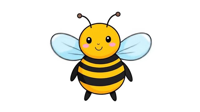 Cartoon bee with wings on white.