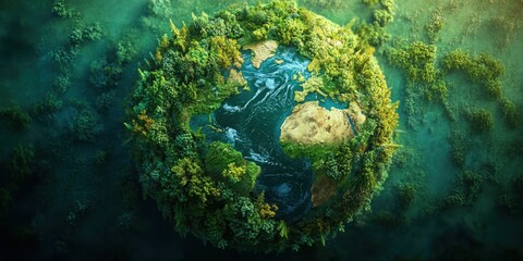 Lush green earth with forests and rivers from an aerial perspective