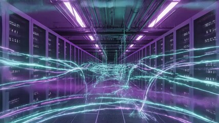 Futuristic Data Center Visualization - Information Flow and Server Room. - Powered by Adobe
