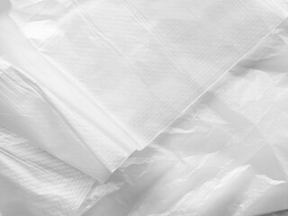 Abstract background plastic bag wihte vacuum cling foil wrinkle texture wall crumpled film foil overlay seal wrap polyethyene packaging frame material industry wrinkle template ecosystem environment