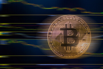 Bitcoin with stock market chart graph accounting display price digital marketing success background, growth maoney diagram management financial curreency exchange trade indicator buy sell index