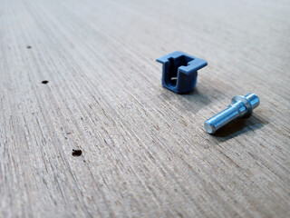 close-up of shelf holders in a furniture factory