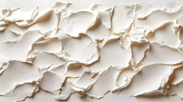 Textured abstract background of thick creamy white paint strokes applied with a palette knife creating a tactile surface