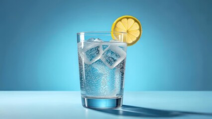 Refreshing drink with ice and lemon
