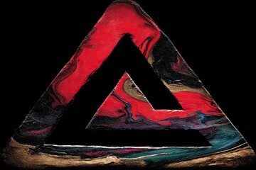 Swirling fluid art fills a triangular cutout shape on black