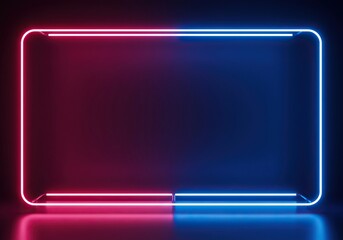 Abstract background featuring an empty vibrant geometric neon light frame providing expansive customizable copy space for design or text ,banner ,modern ,glow