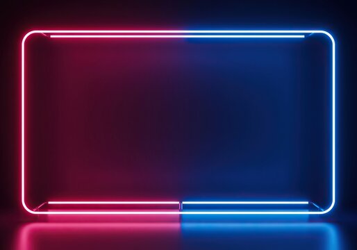 Abstract background featuring an empty vibrant geometric neon light frame providing expansive customizable copy space for design or text ,banner ,modern ,glow