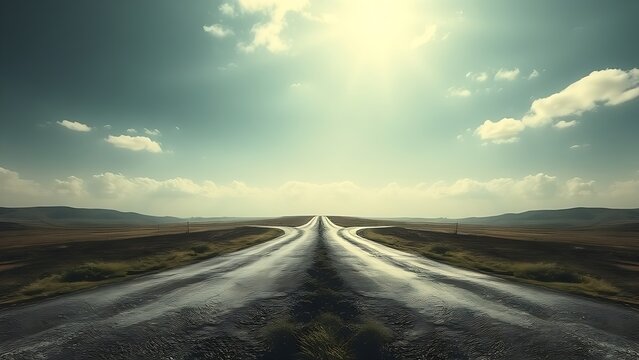 divergence. Conceptual crossroads splitting two paths in a symbolic decision-making scene. wellbeing guides, coaching materials, designed for mental health education and mindfulness programs.
