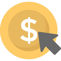 Golden Coin With Dollar Symbol and Cursor Arrow Icon Clicking for Online Payment or E-commerce Transaction