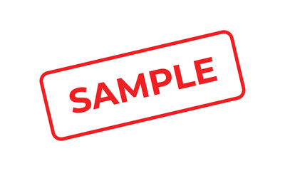 Red rectangular “SAMPLE” stamp on a white background, symbolizing a test version, prototype, or preview. Ideal for business, document, and product demonstration concepts.