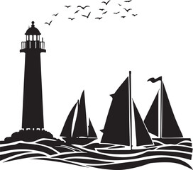 Lighthouse and Sailboats Silhouette | Nautical Vector Art

Sailing Scene with Lighthouse | Ocean Laser Cut Design

Seaside Lighthouse & Boats | Nautical Black Vector Illustration