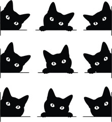 Fototapeta premium set of black cat silhouettes in vector illustration