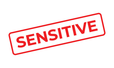 Red rectangular “SENSITIVE” stamp on a white background, representing confidential, restricted, or delicate information. Perfect for warning, privacy, data security, or document control concepts.