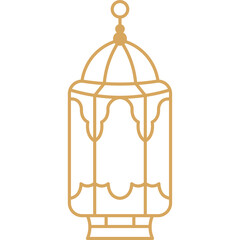 Golden Outline Ramadan Lantern With Islamic Geometric Patterns Isolated On Transparent Background