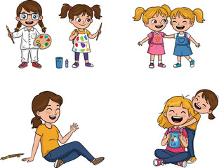 PrintHappy children painting, drawing, laughing and playing together, creative kids enjoying art class, friendship, fun, colorful lifestyle, teamwork, learning, joy, imagination