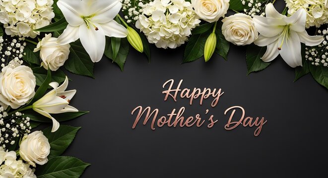 White flowers and roses arrangement with Mother's Day text