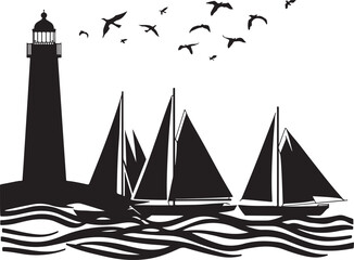 Lighthouse and Sailboats Silhouette | Nautical Vector Art

Sailing Scene with Lighthouse | Ocean Laser Cut Design

Seaside Lighthouse & Boats | Nautical Black Vector Illustration