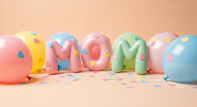 Balloon letters spelling MOM with colorful balloons - Powered by Adobe