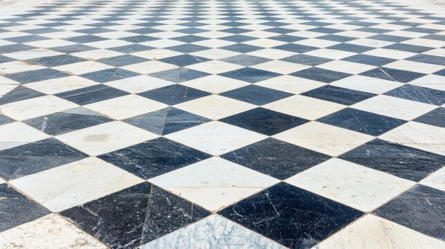 A checkered floor of black and white tiles.