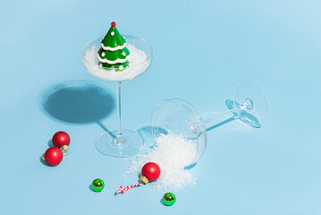 Christmas Tree and baubles in Cocktail Glasses