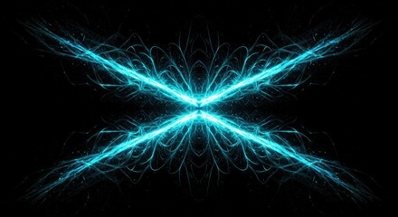 Abstract dark background visualization showing complex geometric quantum rhythm waves and energy flows in vibrant cyan and blue colors ,computing ,abstract ,Quantum
