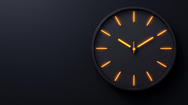 Analog clock with black face and yellow numbers - Powered by Adobe