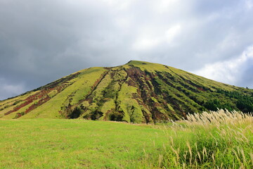 Mountain views near Aso Nakadake Crater, an active volcanic crater in Kurokawa, Aso, Kumamoto, Japan © leochen66