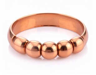Metallic ring with polished copper or rose gold finish, featuring five evenly spaced spherical beads integrated into the band. A symmetrical and reflective design ideal for jewelry branding, product p