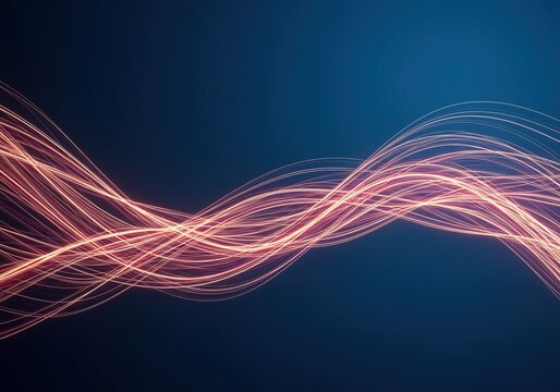 Abstract digital rendering of dynamic energy flow. Smooth gradient lines create an undulating surface representing frequency and movement, blue, glow, visualization
