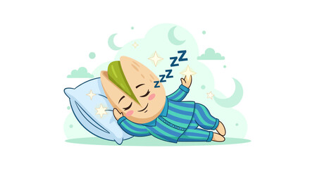 Cute Pistachio Nut Character Snoozing Peacefully Under The Moonlight and Dreaming