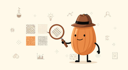 Detective Almond Studying Graphical Patterns With Magnifying Glass for Analysis Details