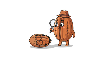 Detective Nut Character Examining A Cracked Shell Cartoon Illustration Over White Background