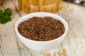 Brown flax seeds in the bowl