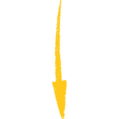 Golden yellow down arrow drawn with chalk brush stroke effect on a clean transparent background pointing downwards symbolizing direction movement progress and indication